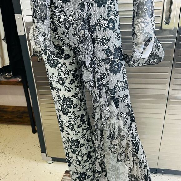 Jiki Monte Carlo France Vintage Chiffon Silk Slit Bell Bottom Pants & Tie Blouse - Picture 7 of 16